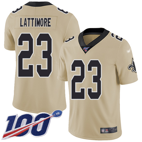 Men New Orleans Saints Limited Gold Marshon Lattimore Jersey NFL Football #23 100th Season Inverted Legend Jersey
